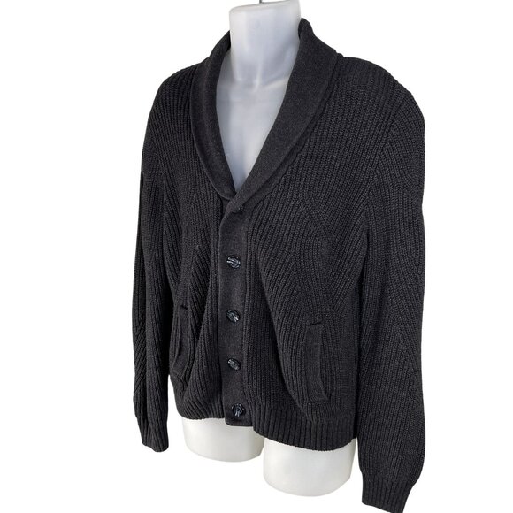 Vintage Shawl Collar Cardigan Mens L Cable Knit Gray Pockets Fisherman Sweater - Picture 8 of 16